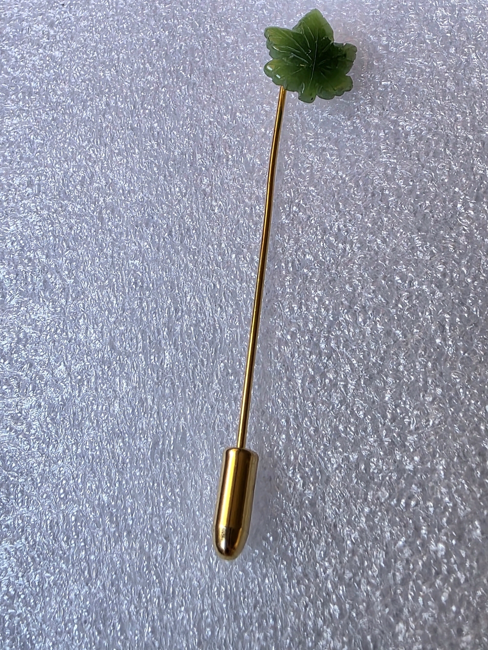 Vintage A.T. Storrs Genuine Jade Maple Leaf Stick Pin